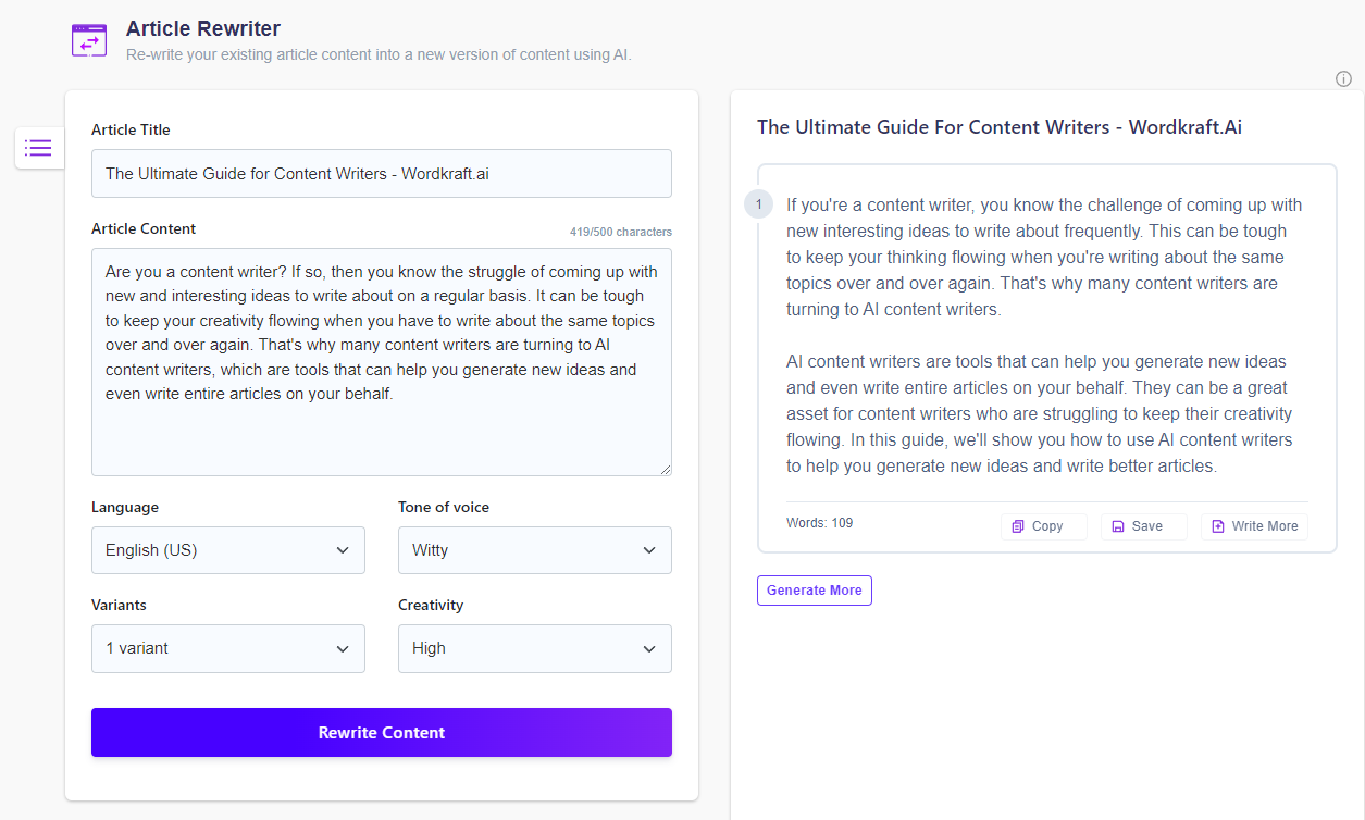 Free Article Rewriter Tool - Wordkraft