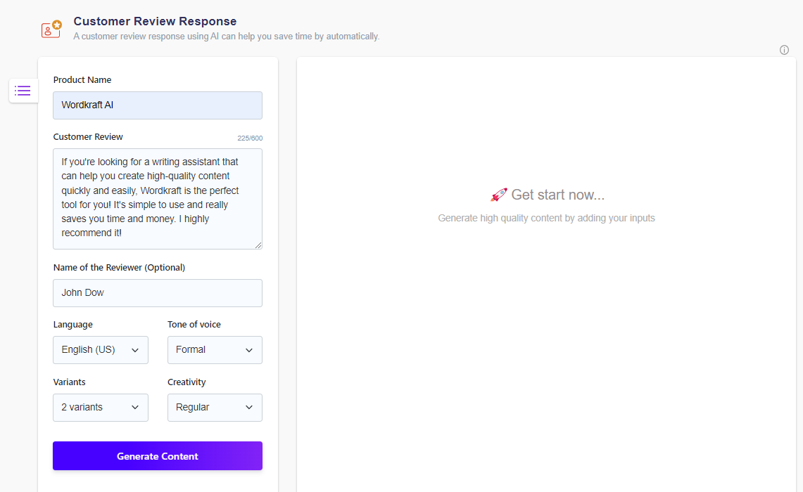Free Customer Review Response Generator Wordkraft