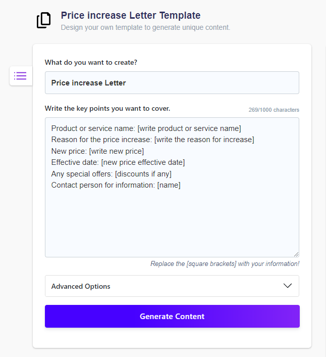 Price increase Letter