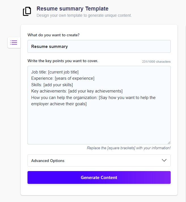 resume professional summary generator