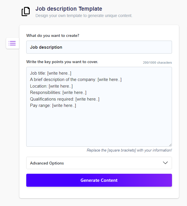 Job description Template AI Generator with Examples Wordkraft