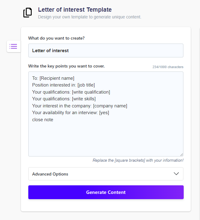 how to write statement of interest for research