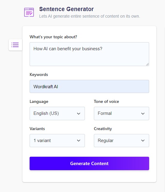 sentence generator input form