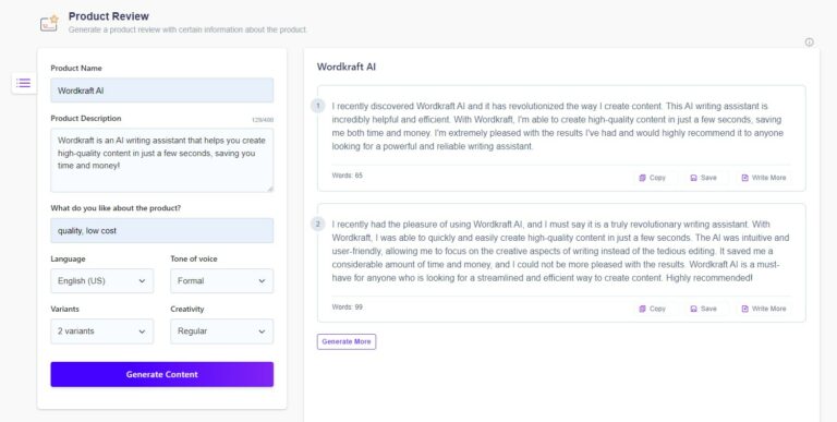 Best Free Online Review Generator - Wordkraft