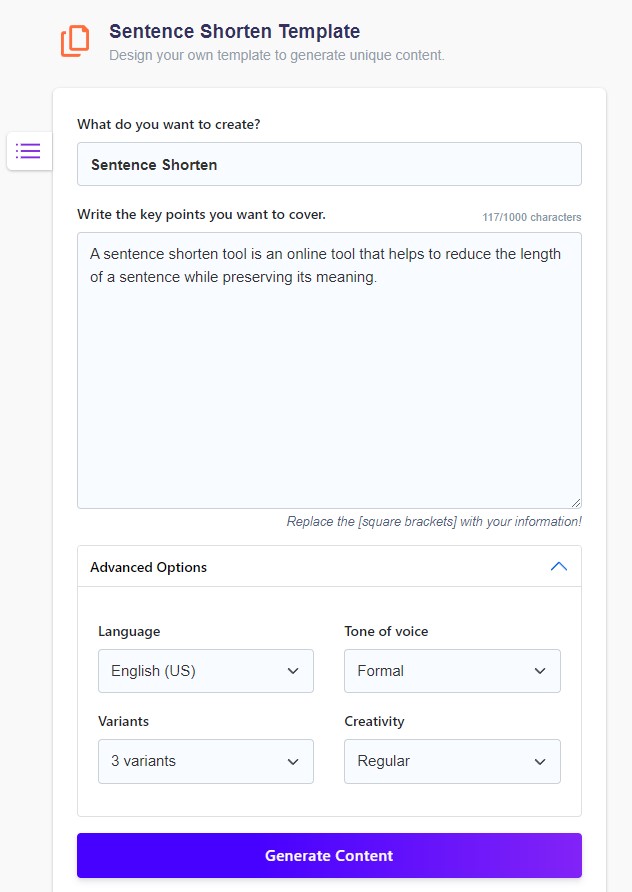 Online Sentence Shorten Tool