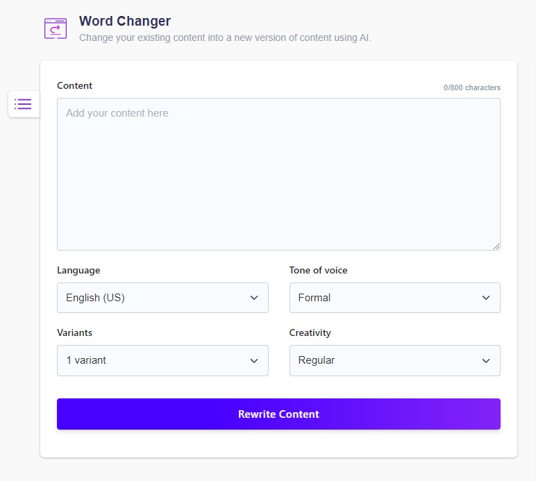 Word changer AI Tool
